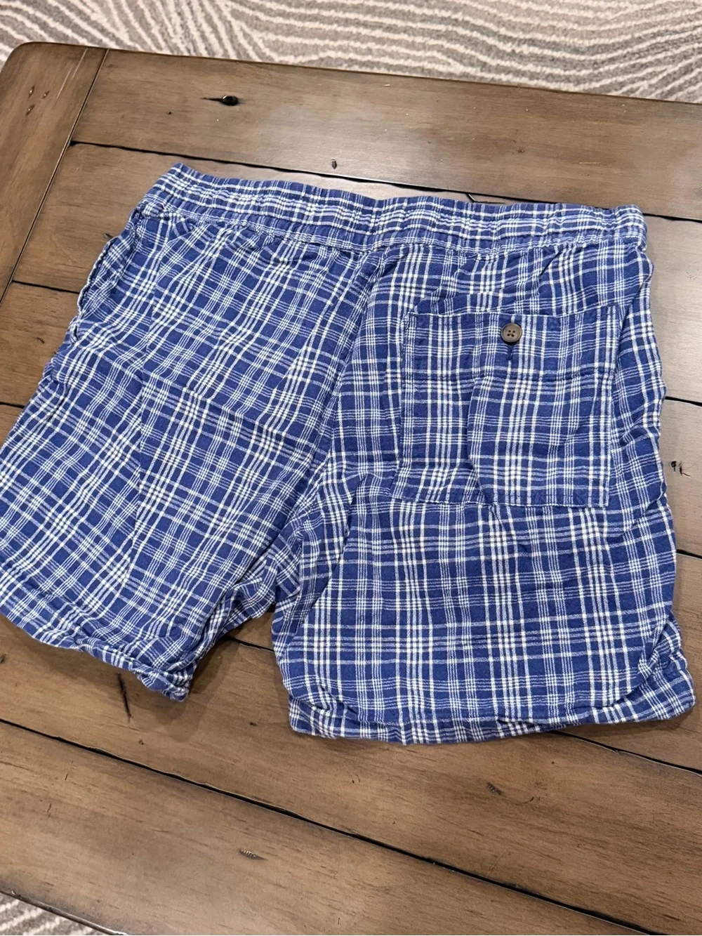 J. Crew Blue & White Plaid Men's Drawstring Linen Cotton Blend Shorts #454
